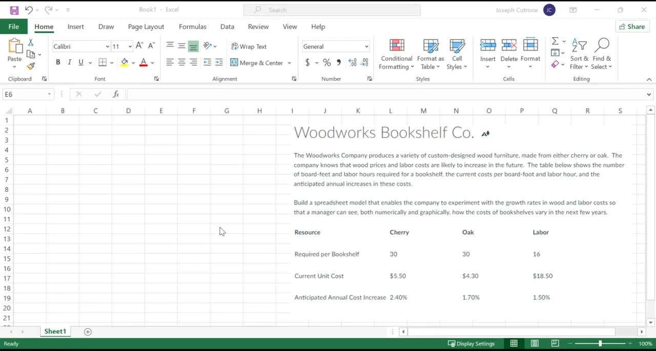 اکسل پروژه شرکت قفسه کتاب Woodworks