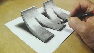 آموزش نقاشی سه بعدی حرف M ام
